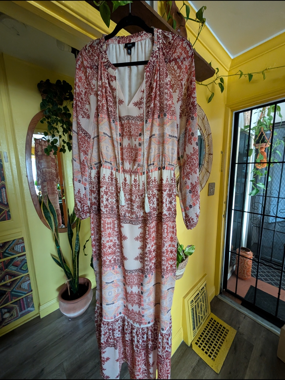 Mossimo Printed Tiered Maxi Dress in Rust and Cream
